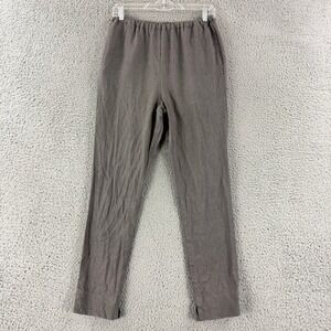 Fog Linen Work Pants Women's M Gray 100% Linen Elastic Waist Tapered Trousers